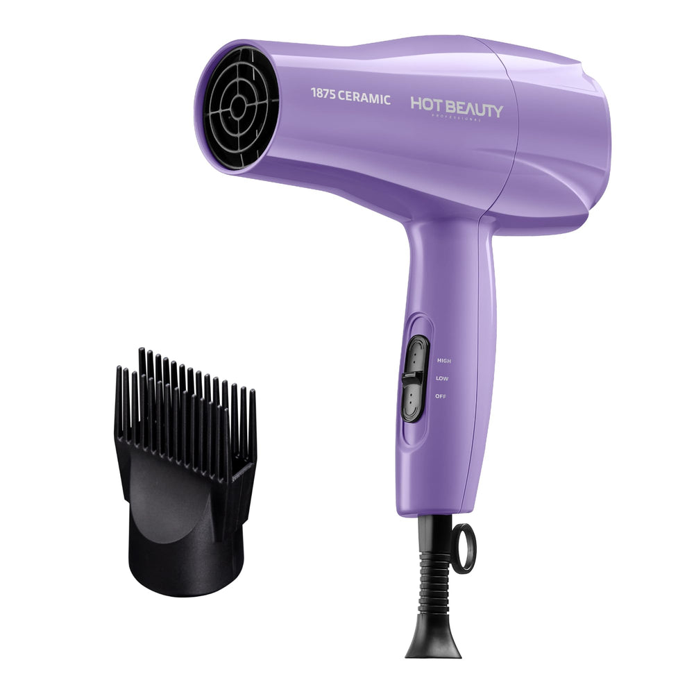 Hot Beauty front view of purple hair dryer showing controls for quick styling