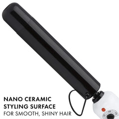 HOT TOOLS curling wand in hand creating defined waves for consistent styling