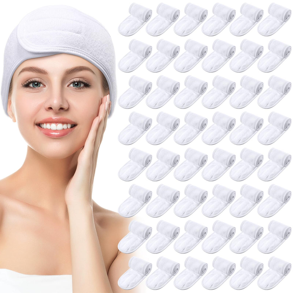 Hoteam front view of 30 white headbands showing bulk value and neat packaging benefit