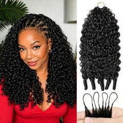 Hotnessia front packaging showing 18-inch curly bundles and easy install benefit
