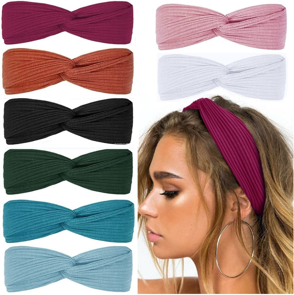 Huachi front view of eight-pack headbands showing color variety and convenience