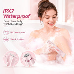 Hugdew in-hand under running shower demonstrating IPX7 waterproof benefit