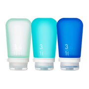 humangear GoToob+ front view of three-color pack showing travel-ready benefit