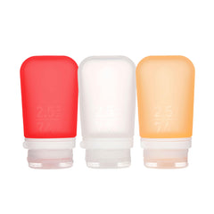 humangear GoToob+ front view showing three colored bottles and travel convenience