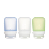 humangear GoToob+ front packaging showing three small bottles, ideal for organized travel