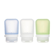 humangear GoToob+ front packaging showing three small bottles, ideal for organized travel