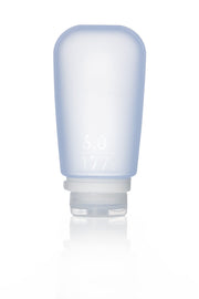 humangear GoToob+ front view shows compact blue bottle and travel-ready benefit