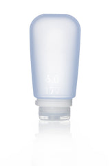 humangear GoToob+ front view shows compact blue bottle and travel-ready benefit