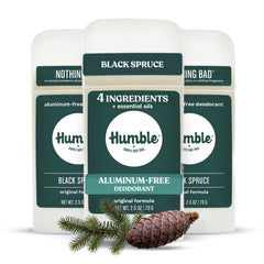 HUMBLE SIMPLE AND TRUE front packaging showing Black Spruce three-pack benefit of value