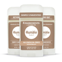 HUMBLE SIMPLE AND TRUE front packaging showing unscented three-pack benefits
