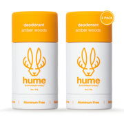 HUME SUPERNATURAL front packaging showing amber woods scent and two-stick value
