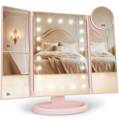 HUONUL front trifold mirror showing full illuminated face with even lighting benefit
