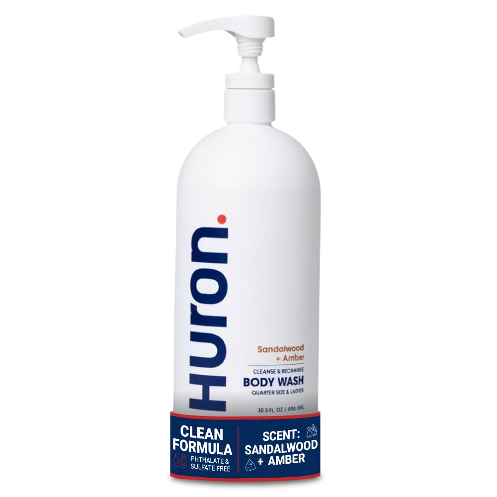 Huron front packaging showing pump bottle and clean design, easy dispensing benefit