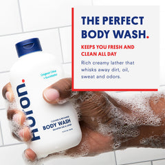 Huron thick creamy lather on palm demonstrating gentle, conditioning foam