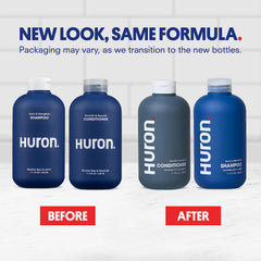 Huron bottle label close-up highlighting ingredients list benefit