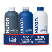 Huron front packaging three bottles showing cohesive set and easy daily use