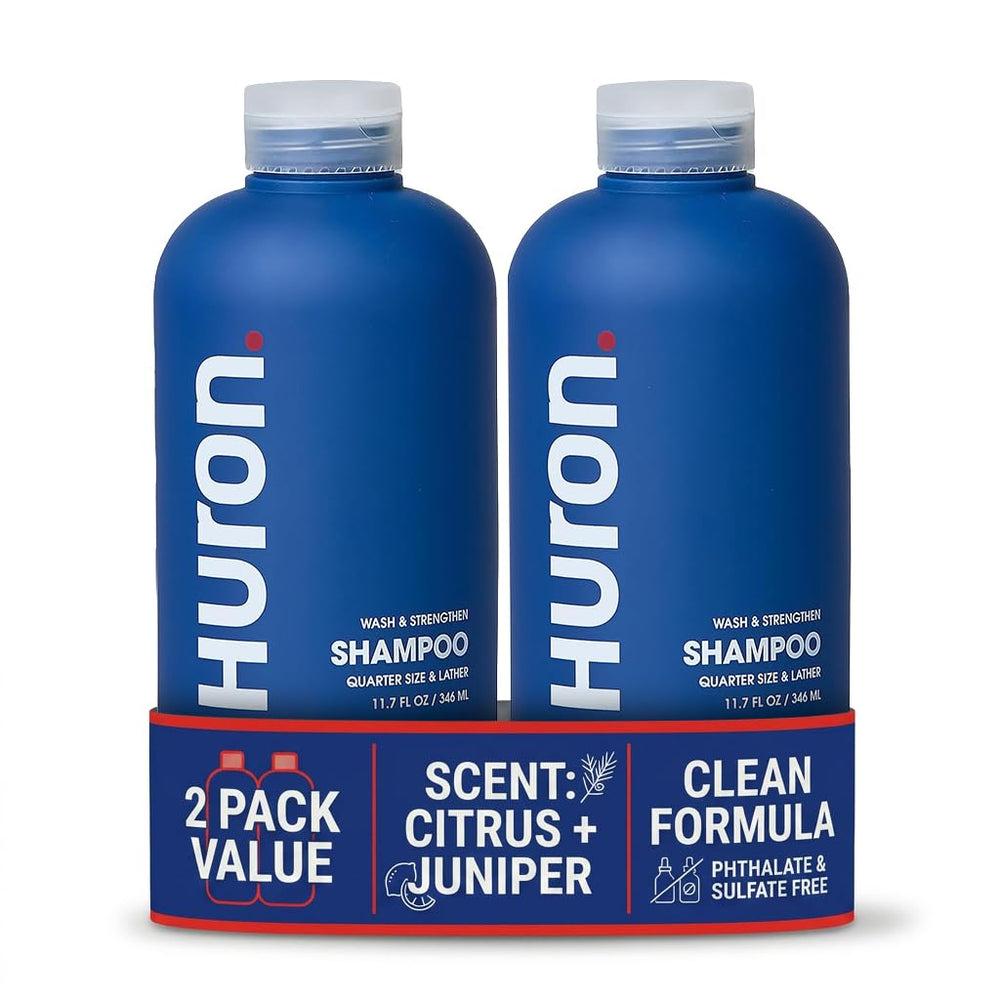 Huron front packaging showing two bottles and label with benefits