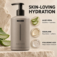 HygieneLab lotion texture close-up highlighting lightweight absorption benefit