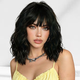 iAelev front view of black wig showing natural hairline and instant style