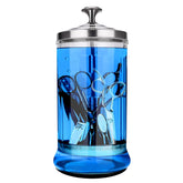 IEBARBER front view glass jar showing clear container and stainless lid for organized sterilization