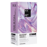IGK front packaging showing treatment tubes and bottle, professional results