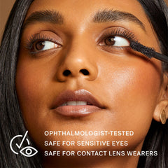 ILIA mascara texture swiped on white to show smooth, buildable formula