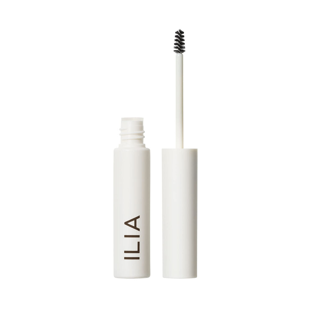 ILIA clear brow gel tube front view showing clean packaging and benefit