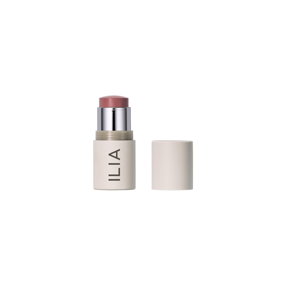 ILIA front packaging showing mauve-rose shade and compact design benefit