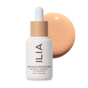 ILIA front packaging of Super Serum Skin Tint showing sleek bottle and label benefits