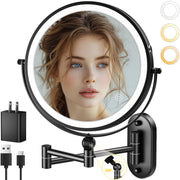 IMIKONA front view wall-mounted mirror showing LED ring and double-sided faces for clear vanity lighting
