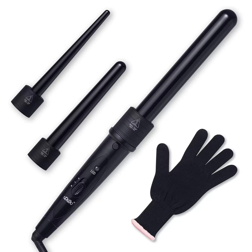 iMissiu front view of complete 3-in-1 curling wand set, shows convenience and versatility