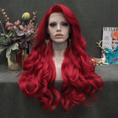 IMSTYLE front view of red wig showing natural hairline and vibrant color benefit