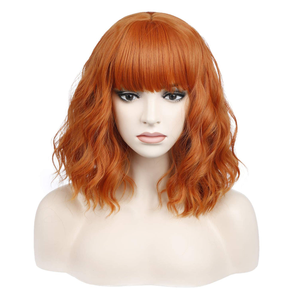 incohair front view dark orange bob showing bold bangs and shoulder length benefit: instant style