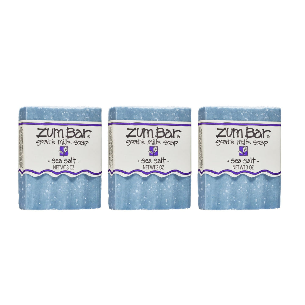 Indigo Wild front packaging showing three 3 oz Zum Sea Salt bars for easy identification and gifting