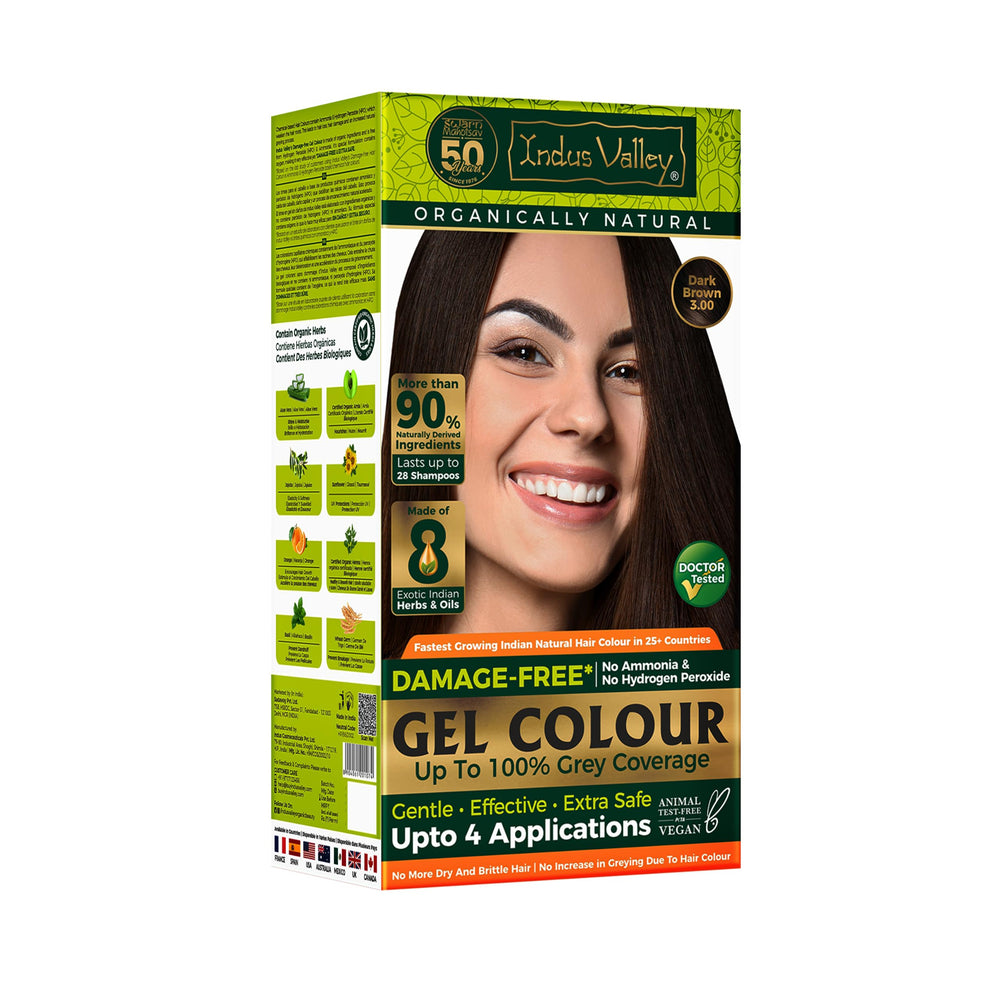 Indus Valley front packaging showing dark brown gel dye and benefits