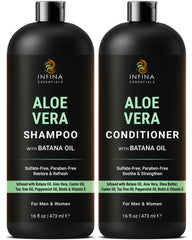 INFINA ESSENTIALS front packaging showing aloe and Batana benefits