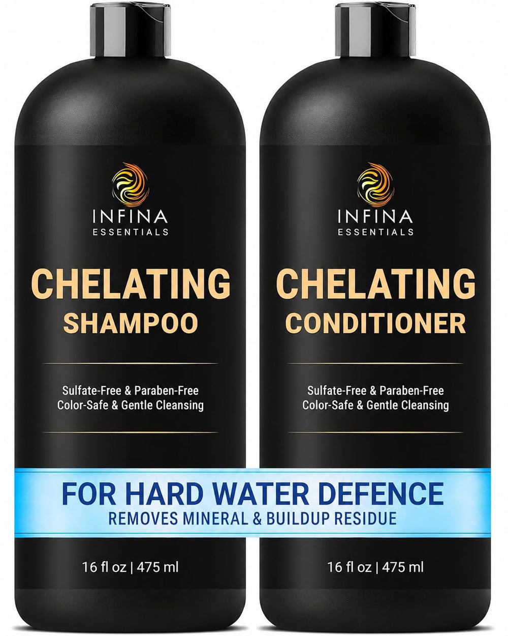 INFINA ESSENTIALS front packaging showing both bottles and benefit of mineral removal