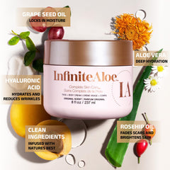 InfiniteAloe open jar texture close-up showing creamy absorbent formula benefit
