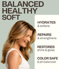 Ingreendients conditioner in hand being applied for easy detangling benefit