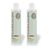Ingreendients front packaging showing two shampoo bottles and eco benefits