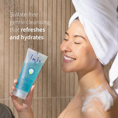 Inis rich gel texture close-up illustrating gentle moisturizing lather