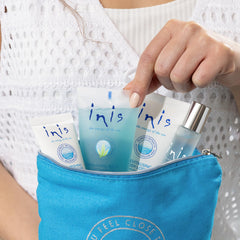 Inis travel cologne bottle closeup displaying compact size and fresh fragrance benefit