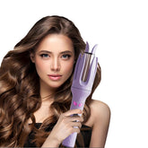 INK-EEZE front view of purple automatic curling iron showing compact design and easy grip