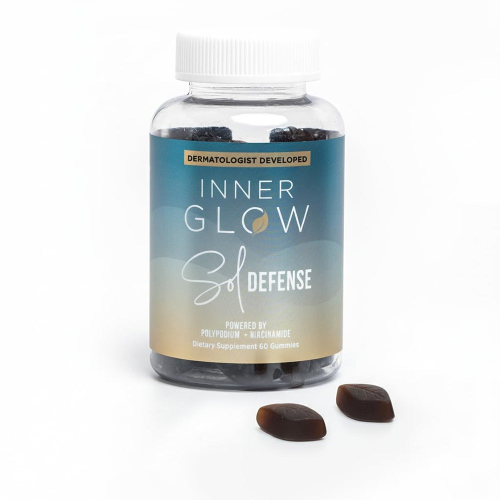 Inner Glow front packaging showing bottle and passion fruit flavor benefits