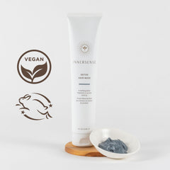 INNERSENSE detox hair mask with charcoal and kaolin clay ingredients highlighting detox power
