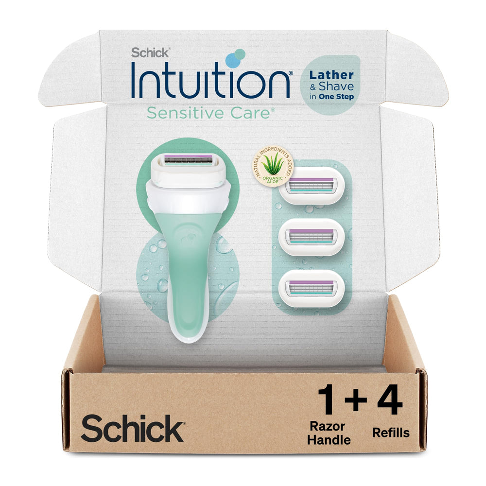 INTUITION razor front view showing handle and cartridge for easy shaving