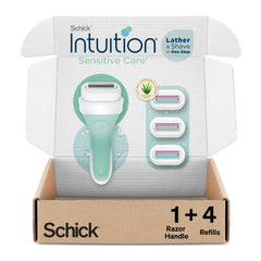 INTUITION razor front view showing handle and cartridge for easy shaving