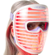 iRestore front view mask on stand showing full LED coverage and professional finish