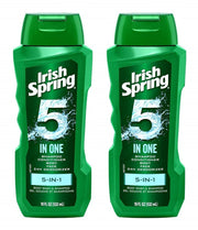 Irish Spring front packaging showing two 18 oz bottles and easy storage benefit