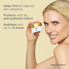ISDIN applying cream along jawline to visibly support contour
